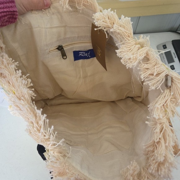 Raj Anthropology Yellow Black Fringe Embrodiered Leather Shoulder Bag Tote Purse - Picture 9 of 16